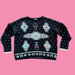 Vintage 80s 90s Black Patterned Women's Sweater